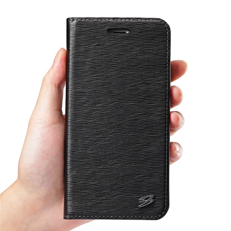 FIERRE SHANN Toothpick Grain Genuine Leather Case for iPhone 7 Plus 5.5 Inch - Black-5