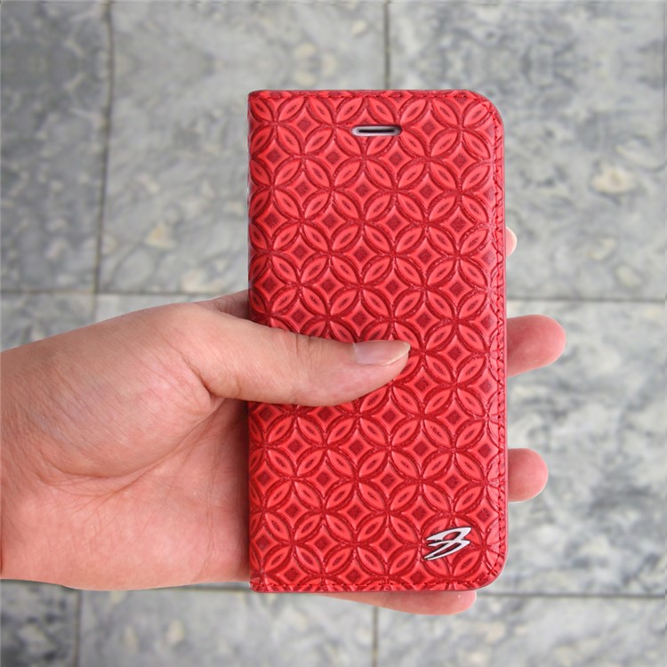 FIERRE SHANN Chinese Coin Texture Genuine Leather Card Slot Stand Case for iPhone 7 4.7 inch - Red-5