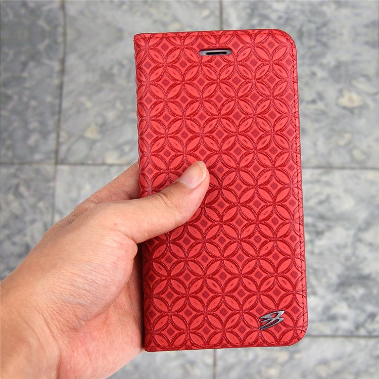 FIERRE SHANN Chinese Coin Texture Genuine Leather Card Holder Stand Case for iPhone 7 Plus 5.5 - Red-5