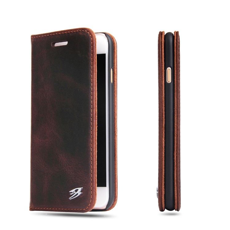 FIERRE SHANN Vintage Genuine Leather Card Slot Case for iPhone 7 4.7 Inch - Coffee-2