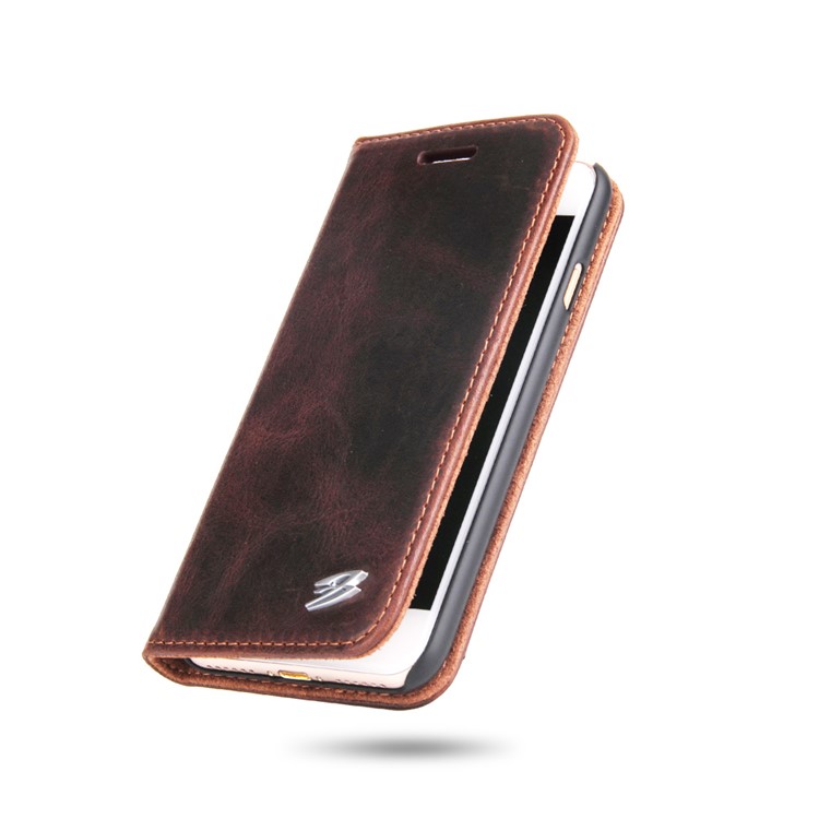 FIERRE SHANN Vintage Genuine Leather Card Slot Case for iPhone 7 4.7 Inch - Coffee-4