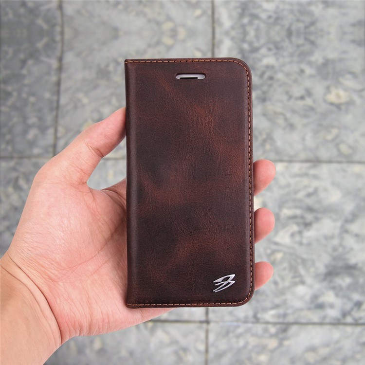 FIERRE SHANN Vintage Genuine Leather Card Slot Case for iPhone 7 4.7 Inch - Coffee-5