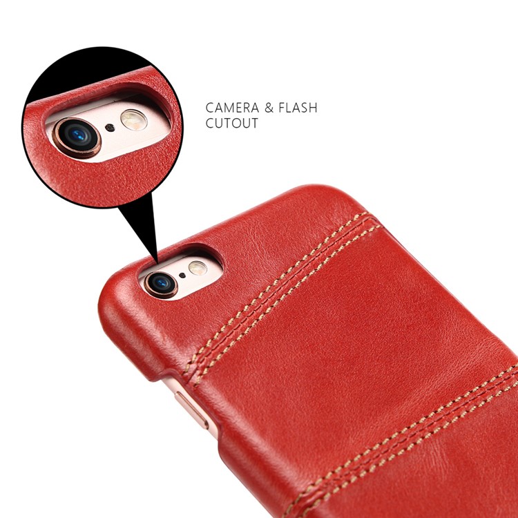 FIERRE SHANN for iPhone 6s 6 Top-layer Cowhide Leather Coated PC Phone Case - Red-2