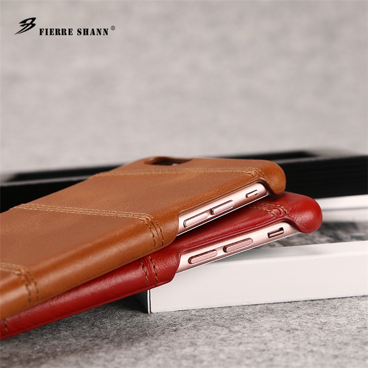 FIERRE SHANN for iPhone 6s 6 Top-layer Cowhide Leather Coated PC Phone Case - Red-5