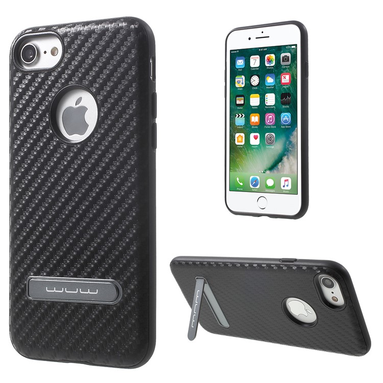 WUW Flavor A Series for iPhone 7 Carbon Fiber Leather Coated TPU PC Hybrid Case - Black-1