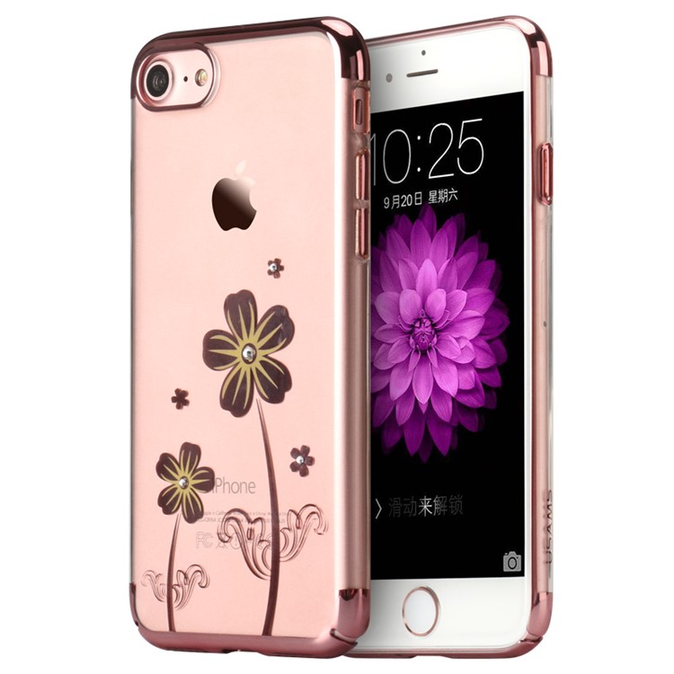 USAMS Diamante Flower Pattern Electroplating PC Ultra-thin Case for iPhone 7 4.7 Inch - Clover-1