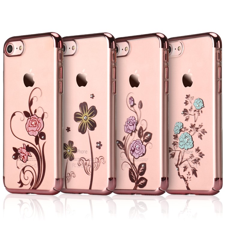 USAMS Diamante Flower Pattern Electroplating PC Ultra-thin Case for iPhone 7 4.7 Inch - Clover-5
