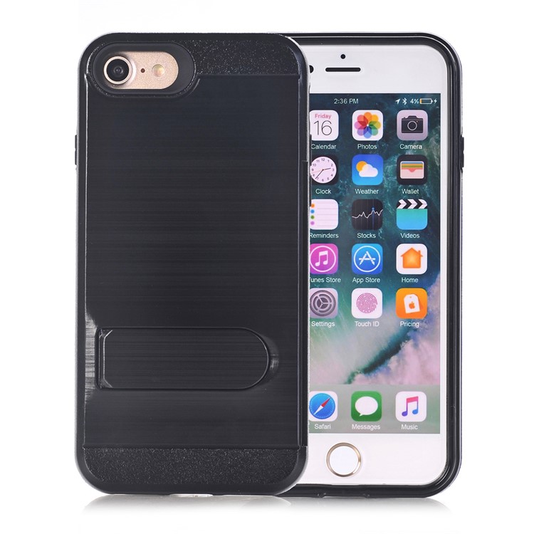 Brushed Plastic + TPU Kickstand Card Slot Combo Case for iPhone 7 4.7 Inch - Black-1
