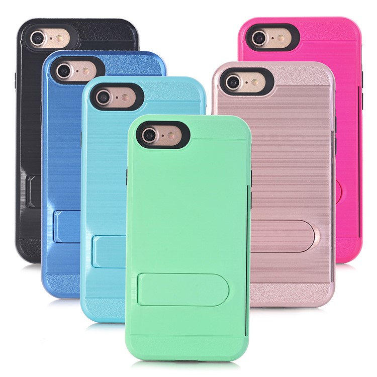 Brushed Plastic + TPU Kickstand Card Slot Combo Case for iPhone 7 4.7 Inch - Black-6