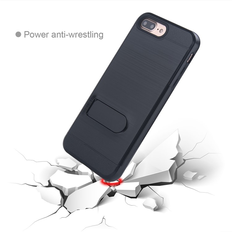Brushed Plastic + TPU Kickstand Card Holder Case for iPhone 7 Plus 5.5 Inch - Black-4
