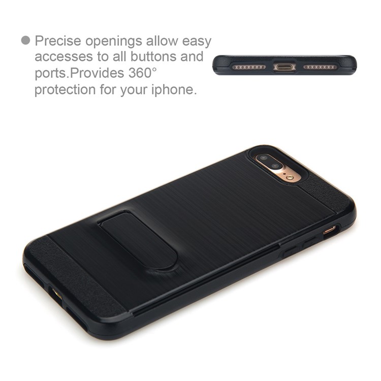 Brushed Plastic + TPU Kickstand Card Holder Case for iPhone 7 Plus 5.5 Inch - Black-5