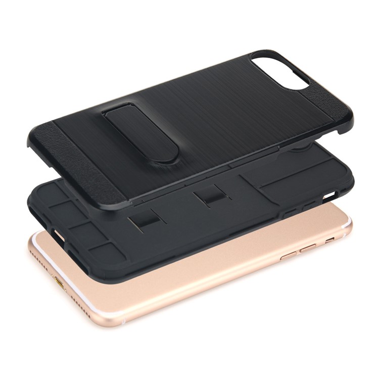 Brushed Plastic + TPU Kickstand Card Holder Case for iPhone 7 Plus 5.5 Inch - Black-7