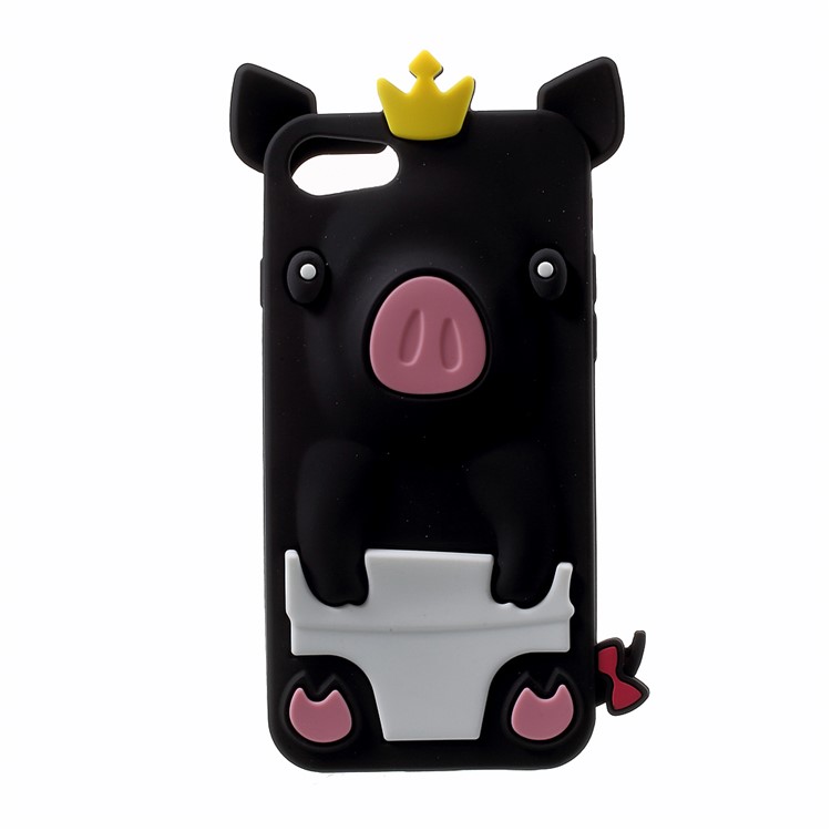 Cute 3D Crown Pig Silicone Case Cover for iPhone 7 4.7 inch - Black-1