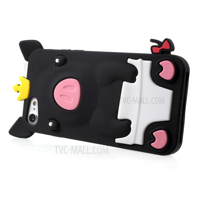 Cute 3D Crown Pig Silicone Case Cover for iPhone 7 4.7 inch - Black-4