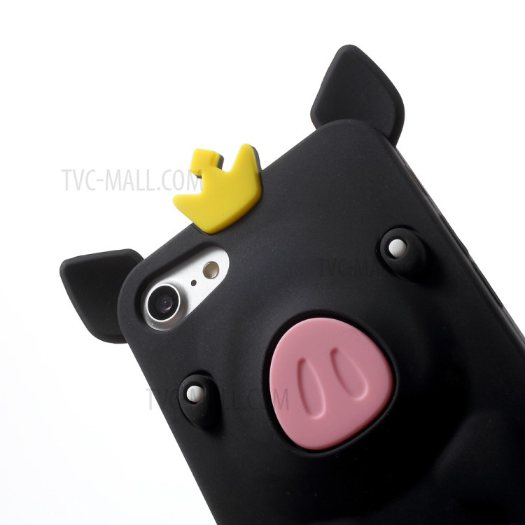 Cute 3D Crown Pig Silicone Case Cover for iPhone 7 4.7 inch - Black-6