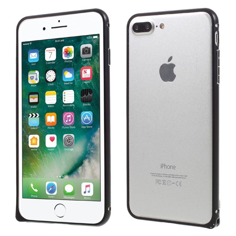 Metal Plating Bumper Case for iPhone 7 Plus with Hippocampal Buckle - Black-1