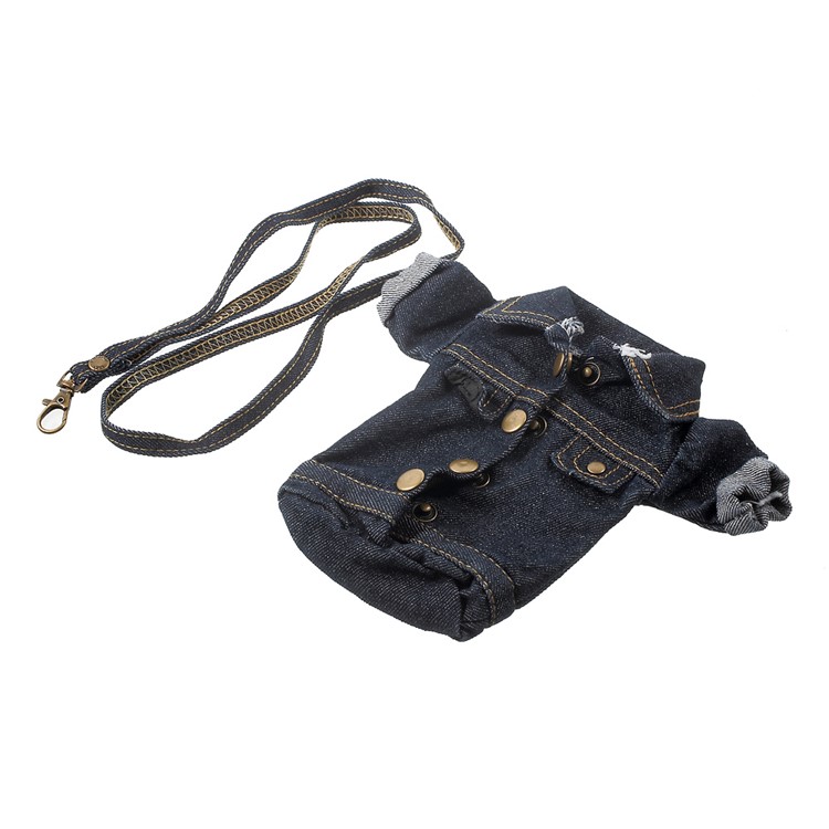 Universal Stylish Denim Jacket Phone Pouch Case for iPhone 7 Plus with Strap - Black-1
