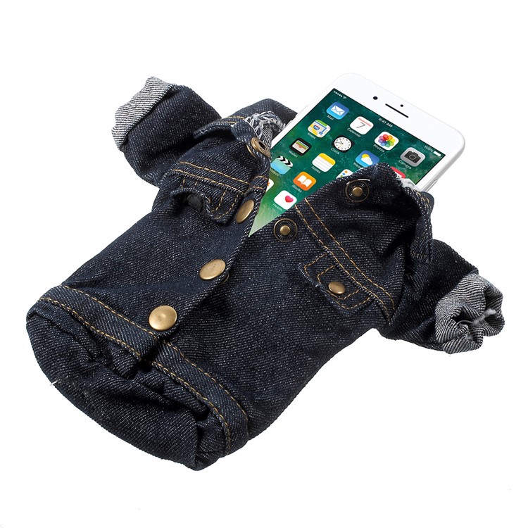 Universal Stylish Denim Jacket Phone Pouch Case for iPhone 7 Plus with Strap - Black-7
