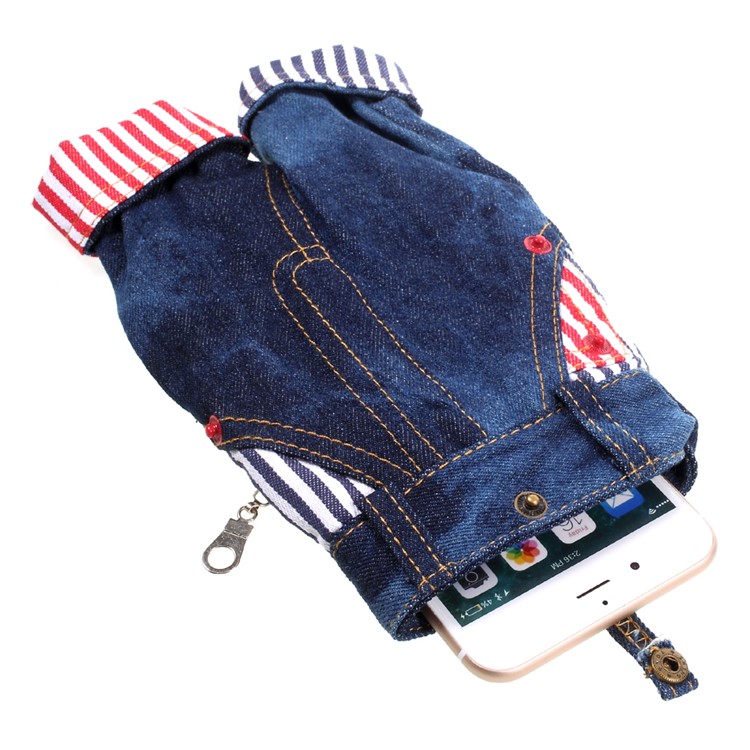 Cropped Jeans Cloth Pouch with Strap for iPhone 7 Plus, Size: 167 x 92mm - Dark Blue-5