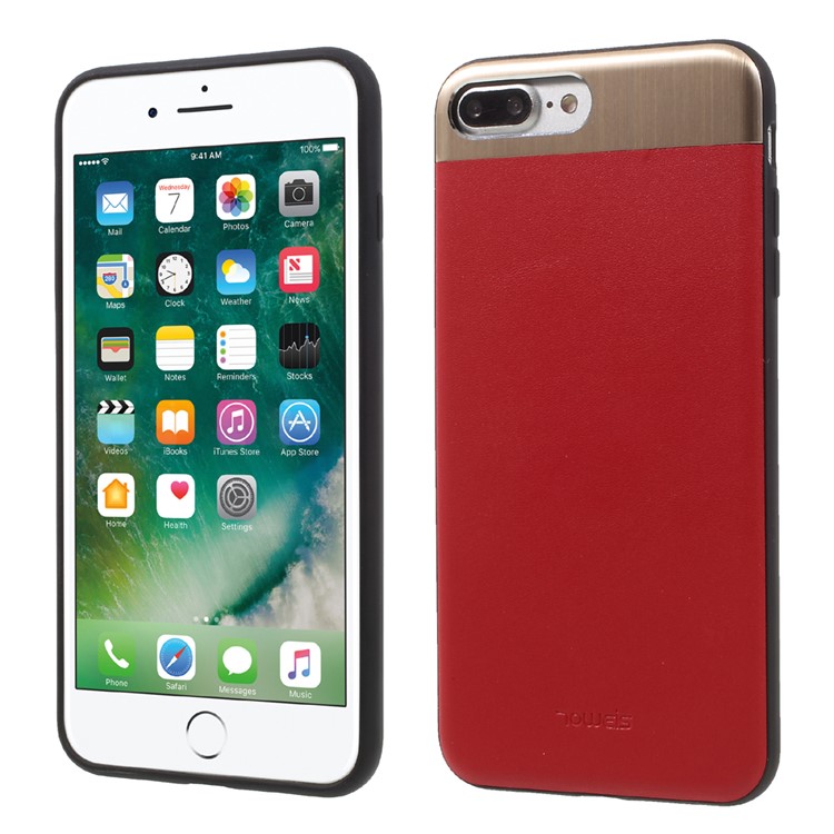 TOWEIS for iPhone 7 Plus 5.5 inch Leather Coated Hybrid PC + TPU Phone Case - Red-1