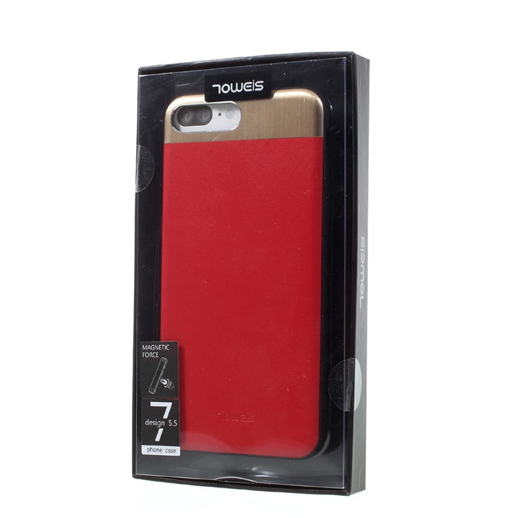 TOWEIS for iPhone 7 Plus 5.5 inch Leather Coated Hybrid PC + TPU Phone Case - Red-6