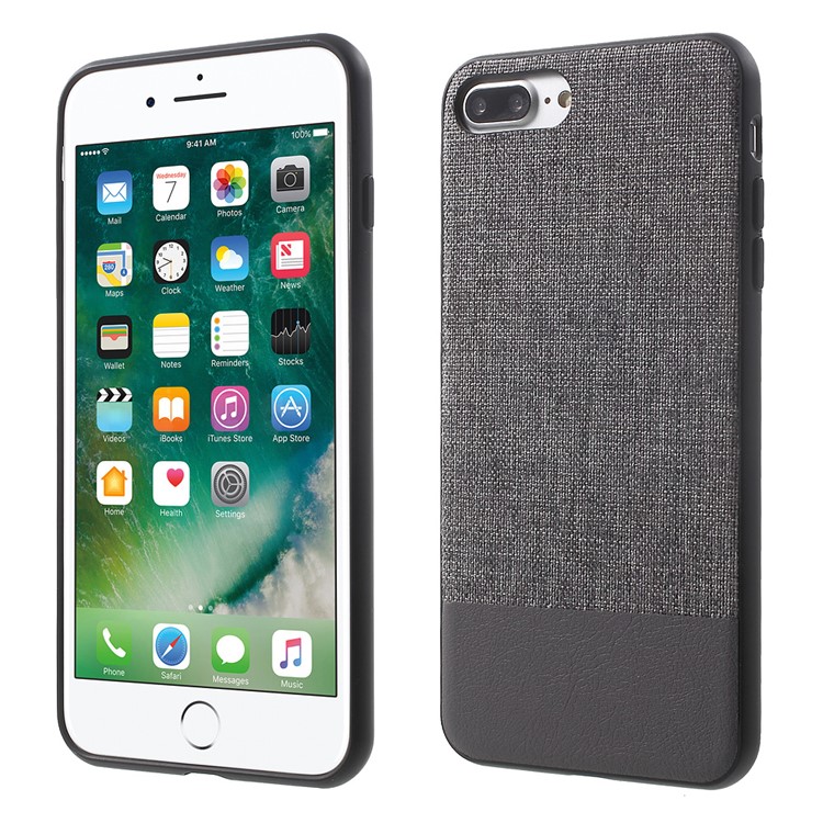 J-CASE Style Series for iPhone 7 Plus Linen and Leather Coated PC TPU Hybrid Case - Grey-1