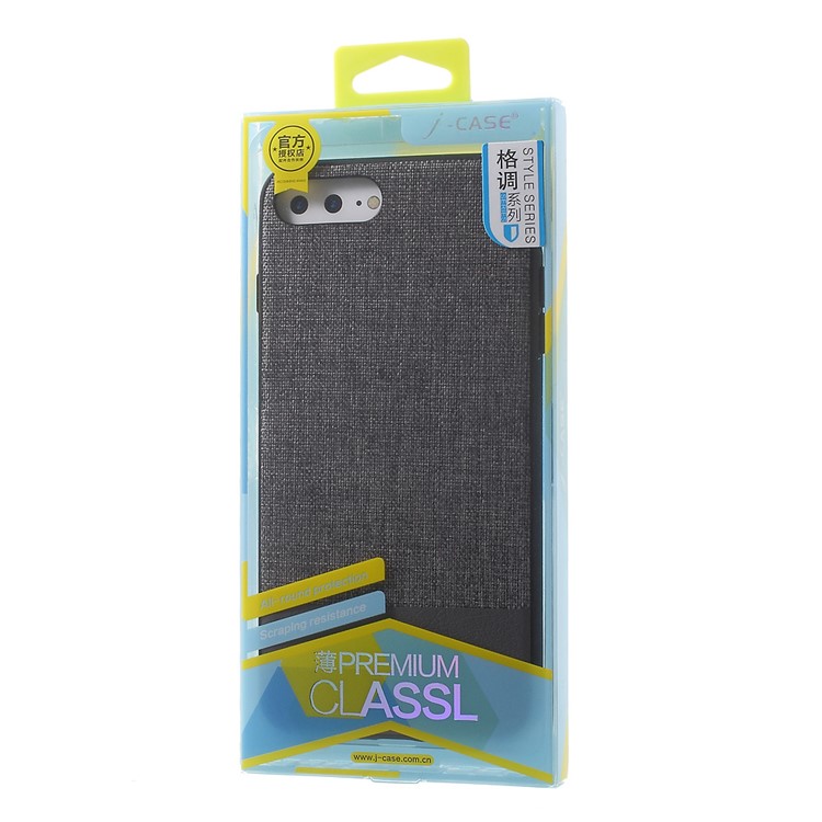 J-CASE Style Series for iPhone 7 Plus Linen and Leather Coated PC TPU Hybrid Case - Grey-8