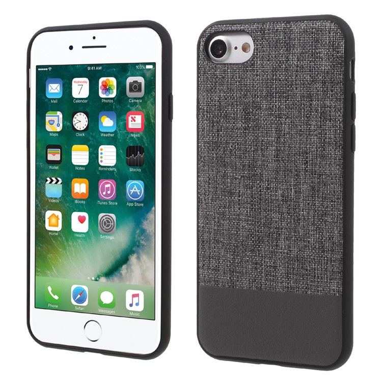 J-CASE Style Series Case for iPhone 7 Linen and Leather Coated PC TPU Hybrid Phone Cover - Grey-1