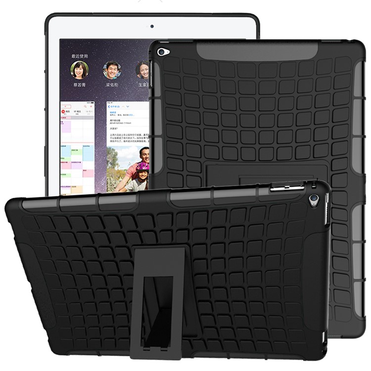 Tire Pattern Kickstand PC TPU Hybrid Case for iPad Pro 12.9 inch - Black-1