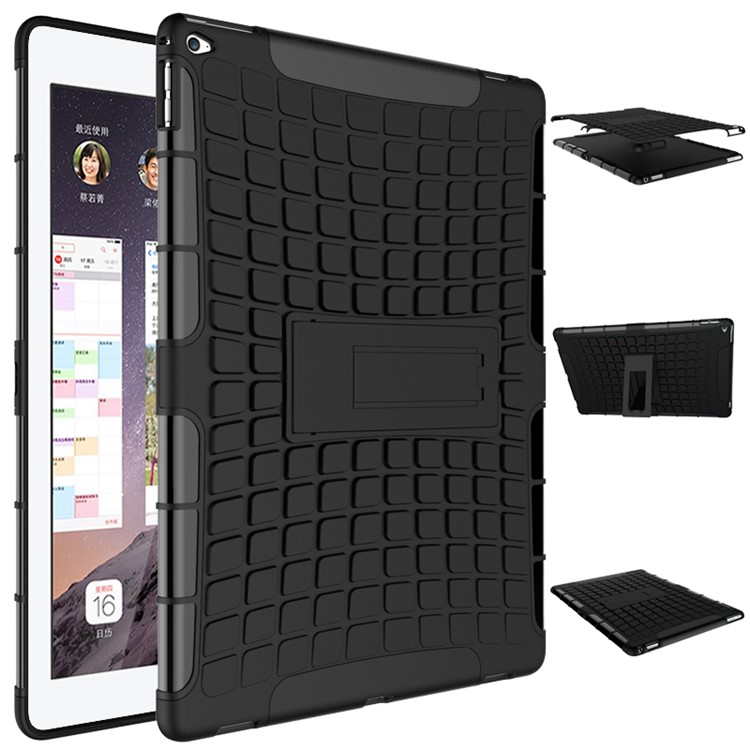 Tire Pattern Kickstand PC TPU Hybrid Case for iPad Pro 12.9 inch - Black-2