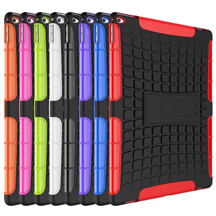 Tire Pattern Kickstand PC TPU Hybrid Case for iPad Pro 12.9 inch - Black-3