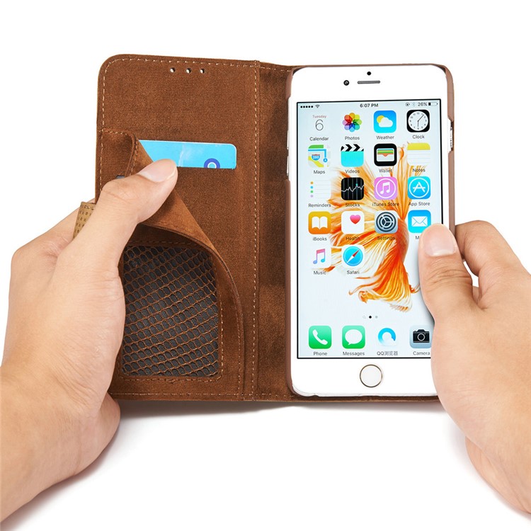 Mesh Heat Dissipation Retro Leather Wallet Stand Case for iPhone 7 4.7 inch - Grey-13