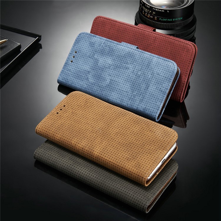 Mesh Heat Dissipation Retro Leather Wallet Stand Case for iPhone 7 4.7 inch - Grey-16