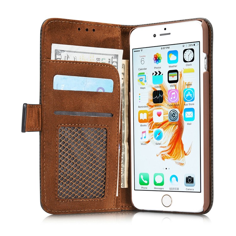 Mesh Heat Dissipation Retro Leather Wallet Stand Case for iPhone 7 4.7 inch - Grey-5