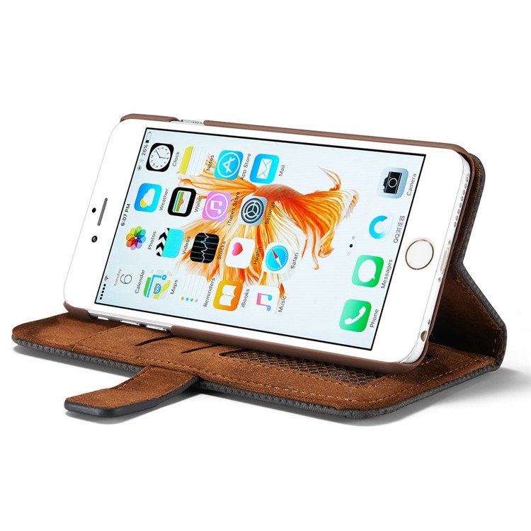 Mesh Heat Dissipation Retro Leather Wallet Stand Case for iPhone 7 4.7 inch - Grey-7