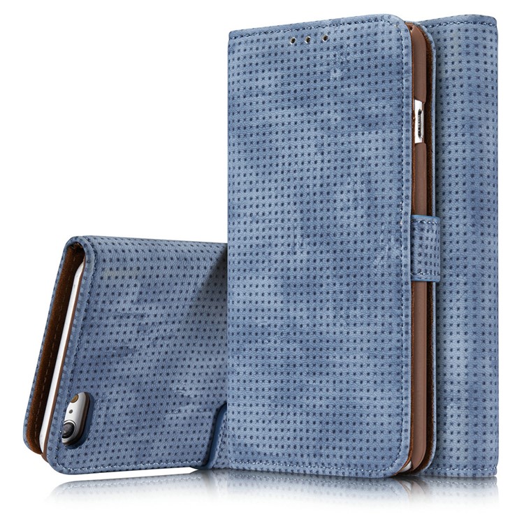 

Mesh Pattern Retro Leather Wallet Mobile Cover for iPhone 7 4.7 inch - Blue, iPhone 7