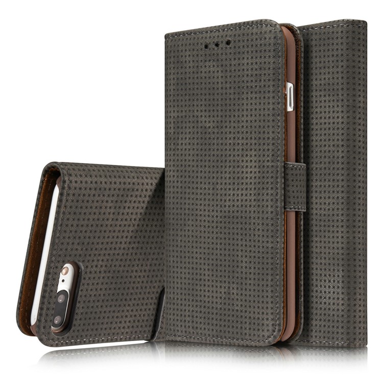 Mesh Heat Dissipation Retro Leather Wallet Stand Case for iPhone 7 Plus 5.5 inch - Grey-1