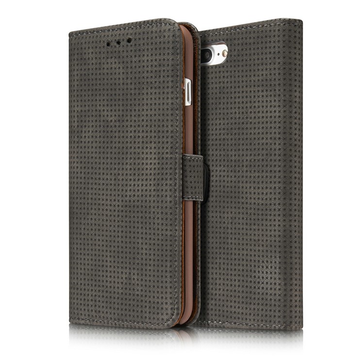 Mesh Heat Dissipation Retro Leather Wallet Stand Case for iPhone 7 Plus 5.5 inch - Grey-13