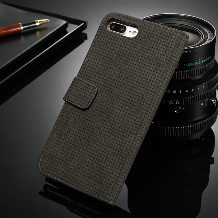 Mesh Heat Dissipation Retro Leather Wallet Stand Case for iPhone 7 Plus 5.5 inch - Grey-14