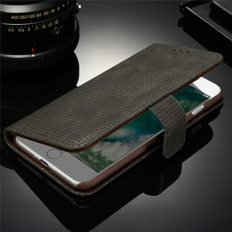 Mesh Heat Dissipation Retro Leather Wallet Stand Case for iPhone 7 Plus 5.5 inch - Grey-15