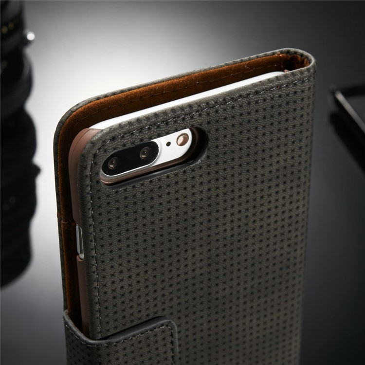 Mesh Heat Dissipation Retro Leather Wallet Stand Case for iPhone 7 Plus 5.5 inch - Grey-16