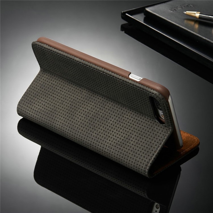 Mesh Heat Dissipation Retro Leather Wallet Stand Case for iPhone 7 Plus 5.5 inch - Grey-17