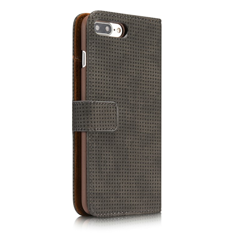 Mesh Heat Dissipation Retro Leather Wallet Stand Case for iPhone 7 Plus 5.5 inch - Grey-4