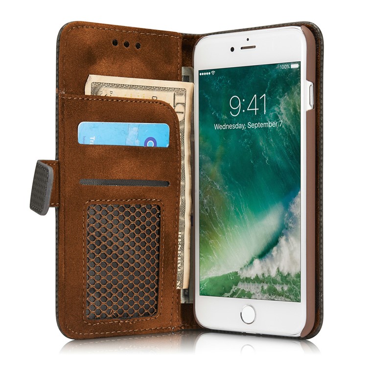Mesh Heat Dissipation Retro Leather Wallet Stand Case for iPhone 7 Plus 5.5 inch - Grey-6
