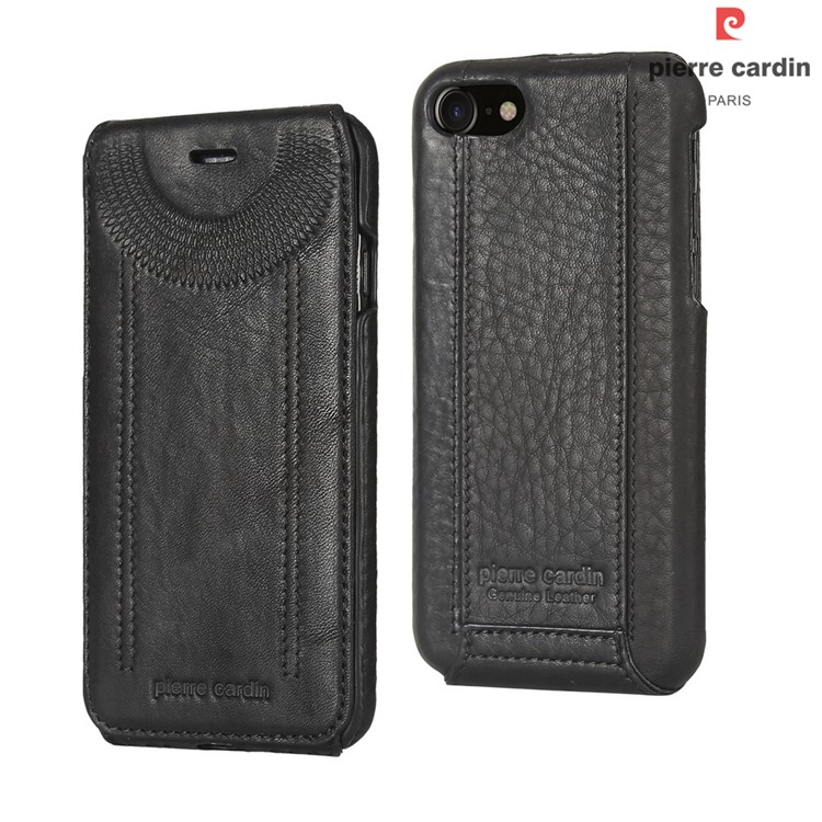 PIERRE CARDIN Vertical Flip Genuine Leather Case for iPhone 7 4.7 inch - Black-1