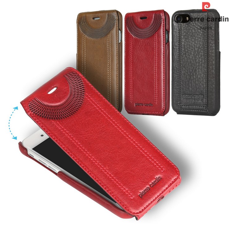 PIERRE CARDIN Vertical Flip Genuine Leather Case for iPhone 7 4.7 inch - Black-2