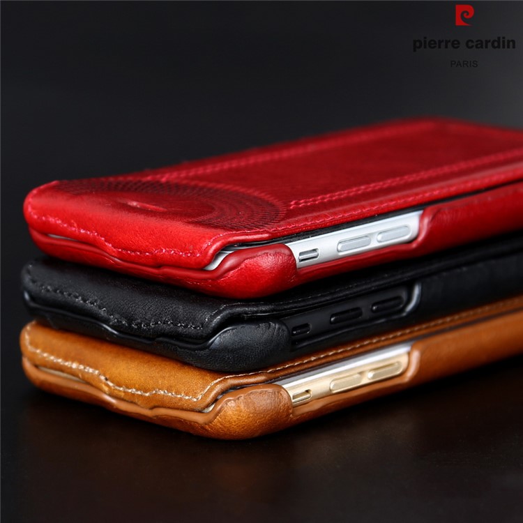 PIERRE CARDIN Vertical Flip Genuine Leather Case for iPhone 7 4.7 inch - Black-3
