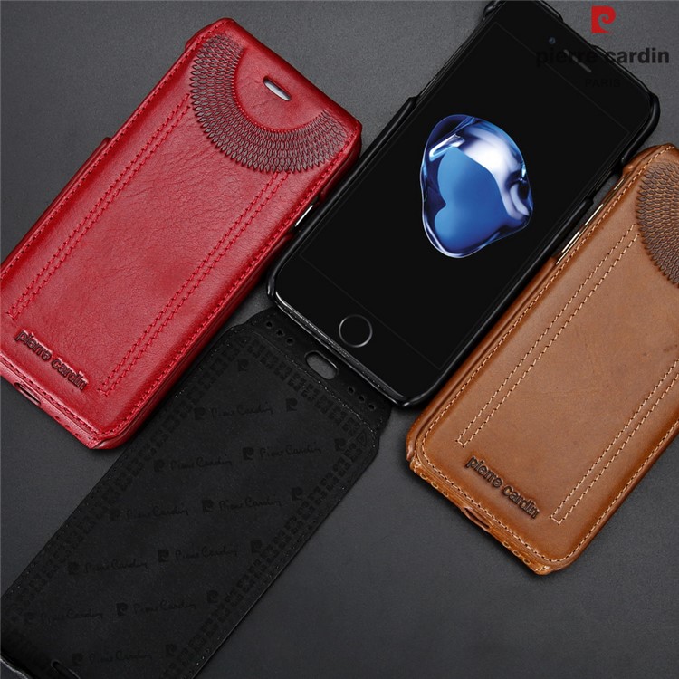 PIERRE CARDIN Vertical Flip Genuine Leather Case for iPhone 7 4.7 inch - Black-4