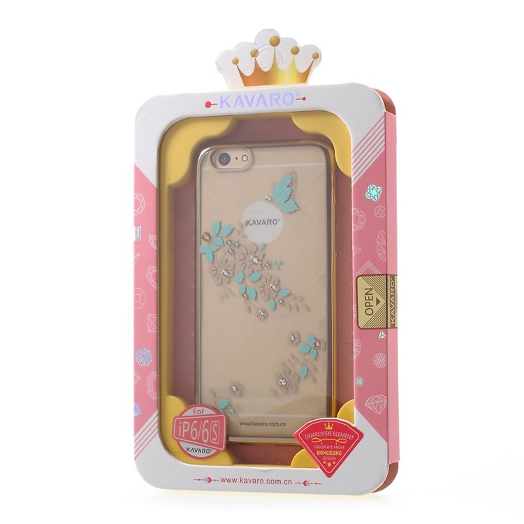 KAVARO Butterfly Flower Diamond Plating PC Case for iPhone 6s Plus/6 Plus - Blue-9
