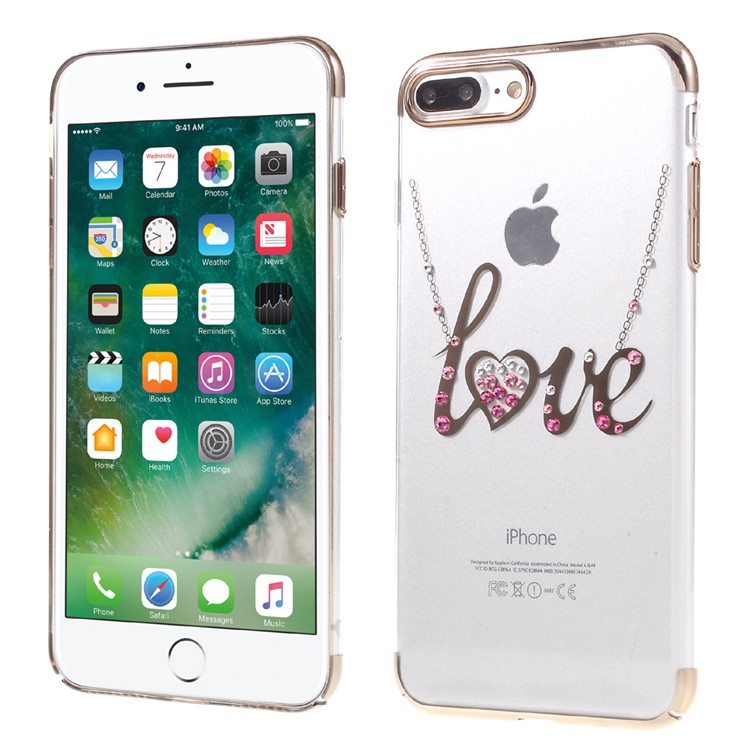 KAVARO Crystal Silk-screen Printing Plated PC Back Case for iPhone 7 Plus 5.5 - Love-1